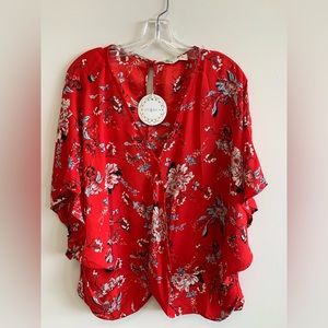 NWT Umgee red flowy floral top XL